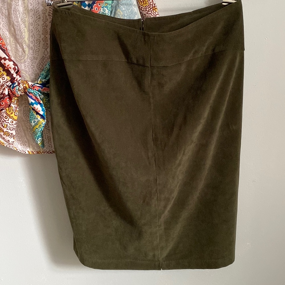 NYCC Clothing Co. Petites Women’s Faux Suede Deep Olive Green Midi Pencil Skirt